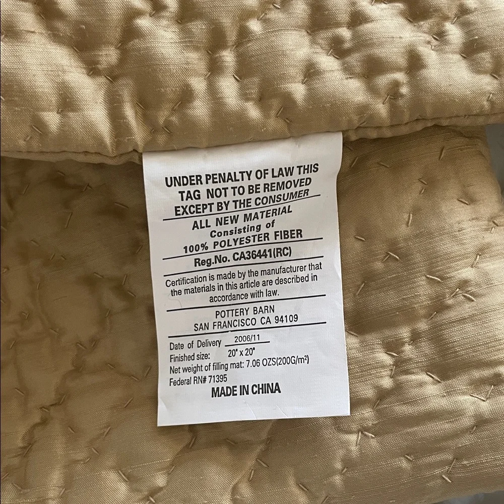 Pottery Barn Gold Quilted Silk Pillow Shams 20x20” Set of 4